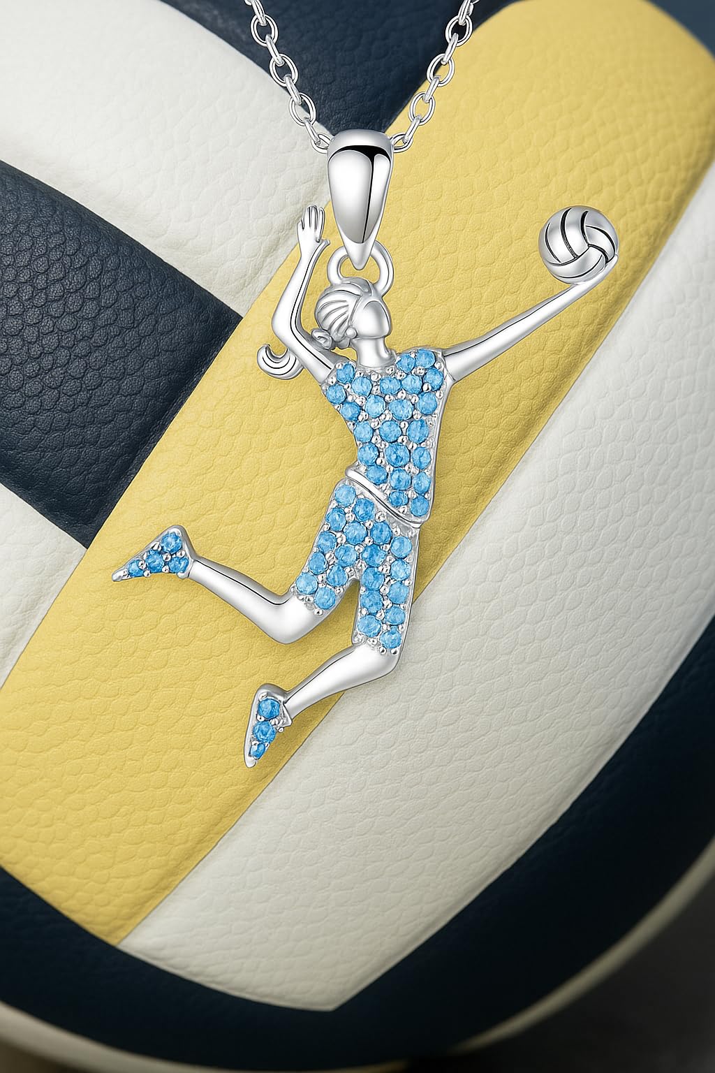 Sports Heart Necklace, 9 Different Sport Options: Basketball, Jumping Cheerleader, Gymnast, Softball, Volleyball, Ballet Ballerina, Runner, Sports Accessories Birthday Gift- Simulated Rainbow Diamonds, Christmas, Birthday or Party Gift
