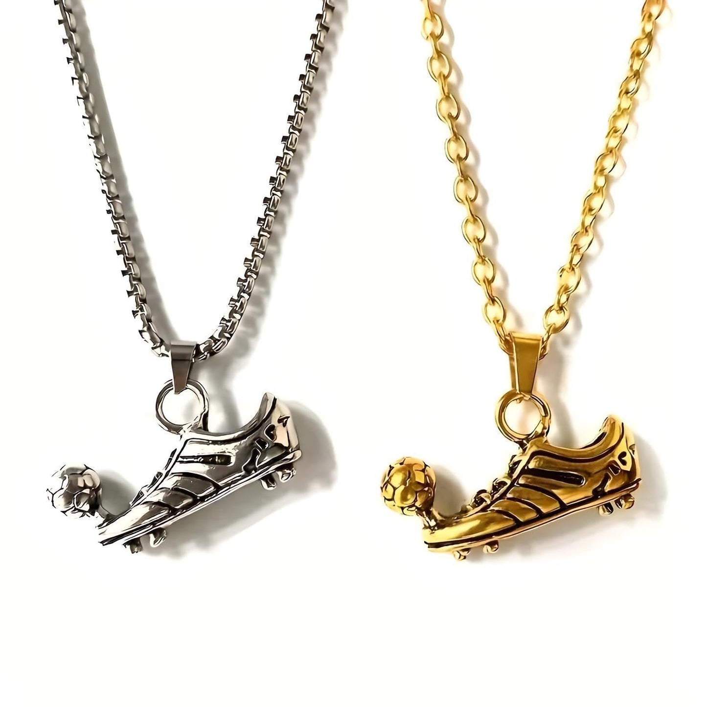 Soccer Cleats and Ball Silver or Gold Necklace – Show Your Love for the Beautiful Game!", - Score Style Points On and Off the Field! Stainless Steel Soccer Fan Pendant - Hip-Hop Street Style Necklace, Durable & Fashion-Forward SUPAC