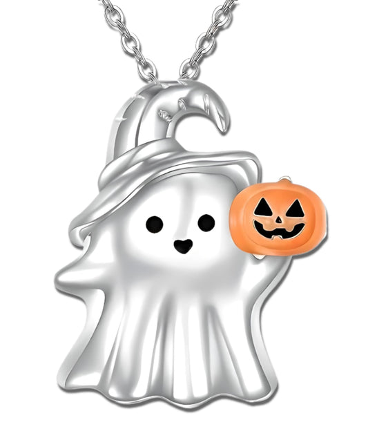 Cute Spooky Ghost Pumpkin Charm Necklace, Halloween or Year-Round Wear
