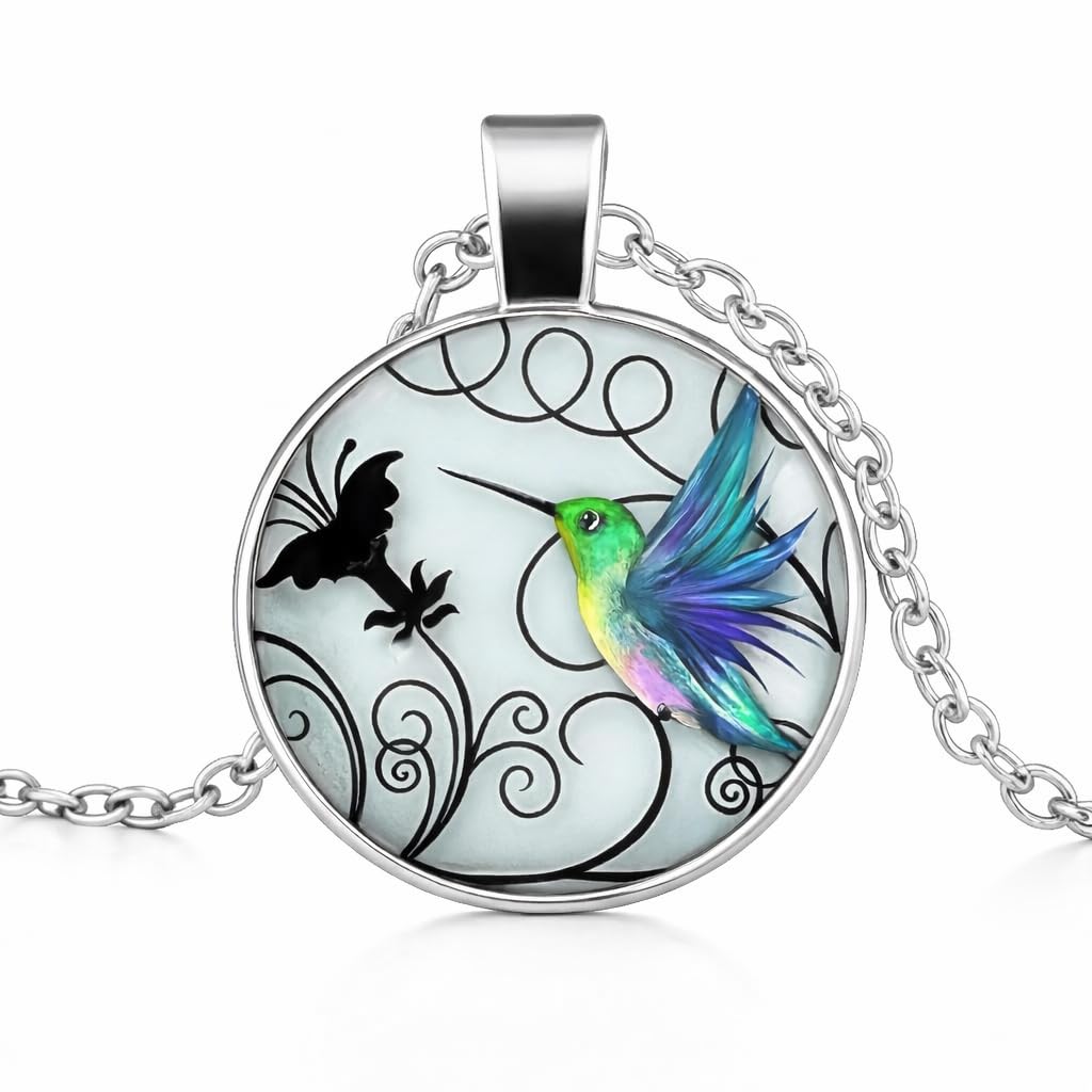SUPAC Stunning Hummingbird Pendant Necklace - Two Humming Birds Searching for Flower - Fashionable Alloy Jewelry with Delicate Details - Birthday, Party, Gift Idea for Her