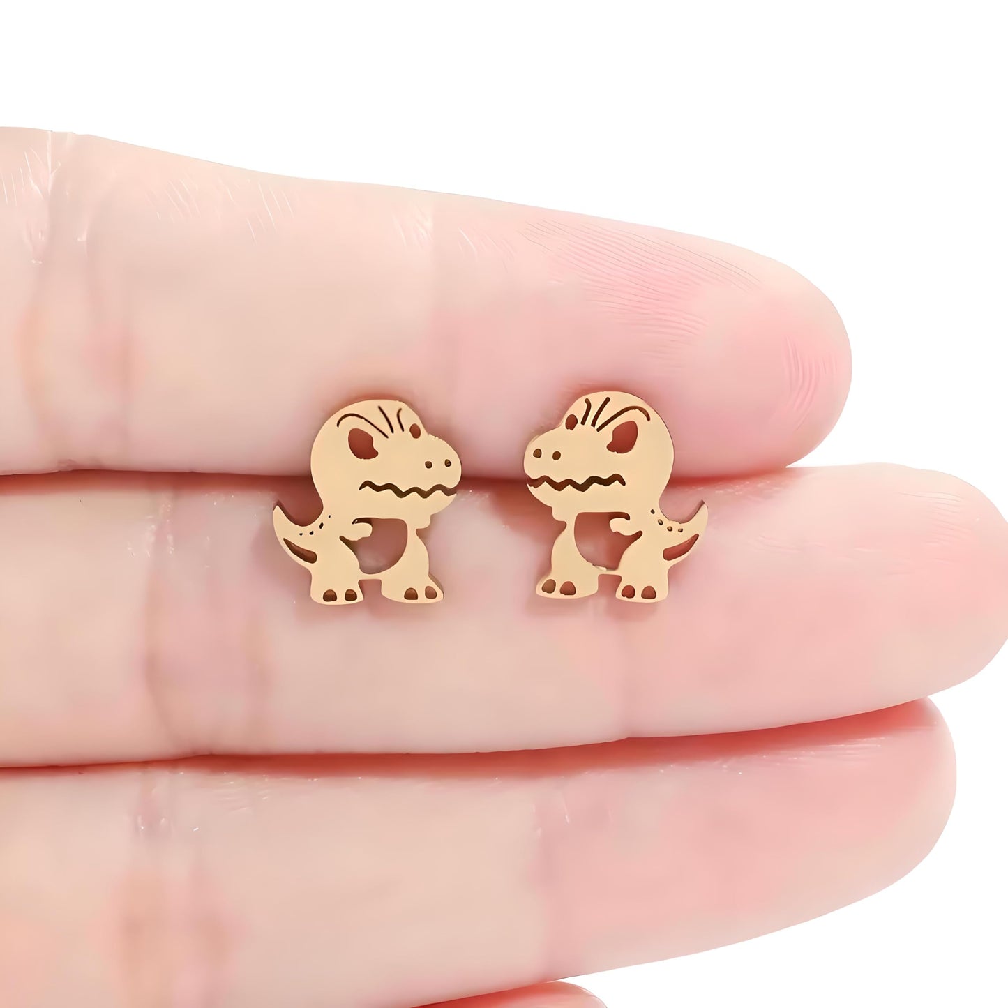 Cute Dinosaur T-Rex Stud Earrings, 3 Colors Set, Gold Silver Black