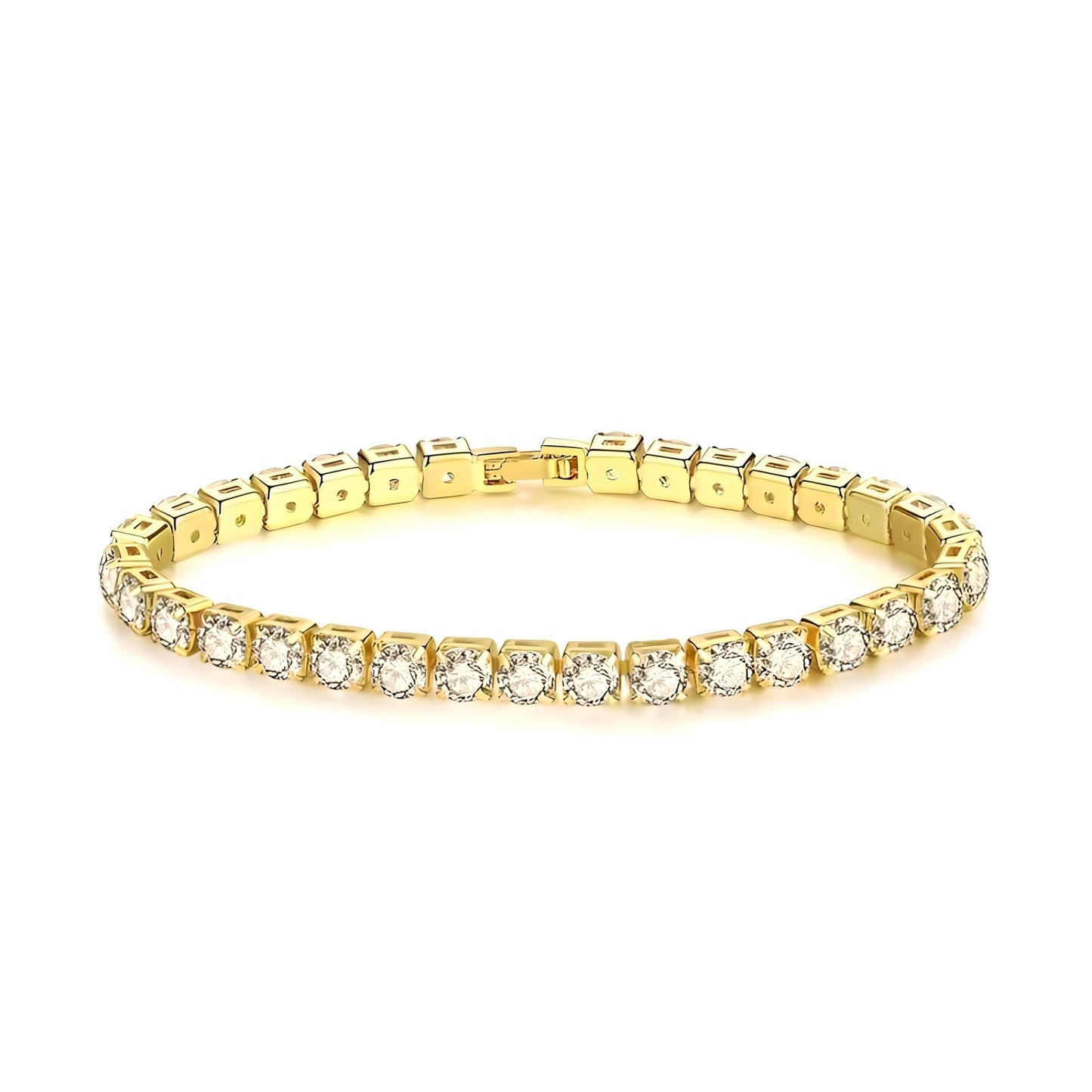 Gold Tennis Bracelet, Stretch Hand Jewelry for Women Men, Luxury Shiny (Simulated Diamond) - Christmas or Birthday Gift