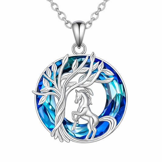 SUPAC Stainless Steel Horse Tree of Life Pendant Necklace, Blue Crystal, Women's Jewelry