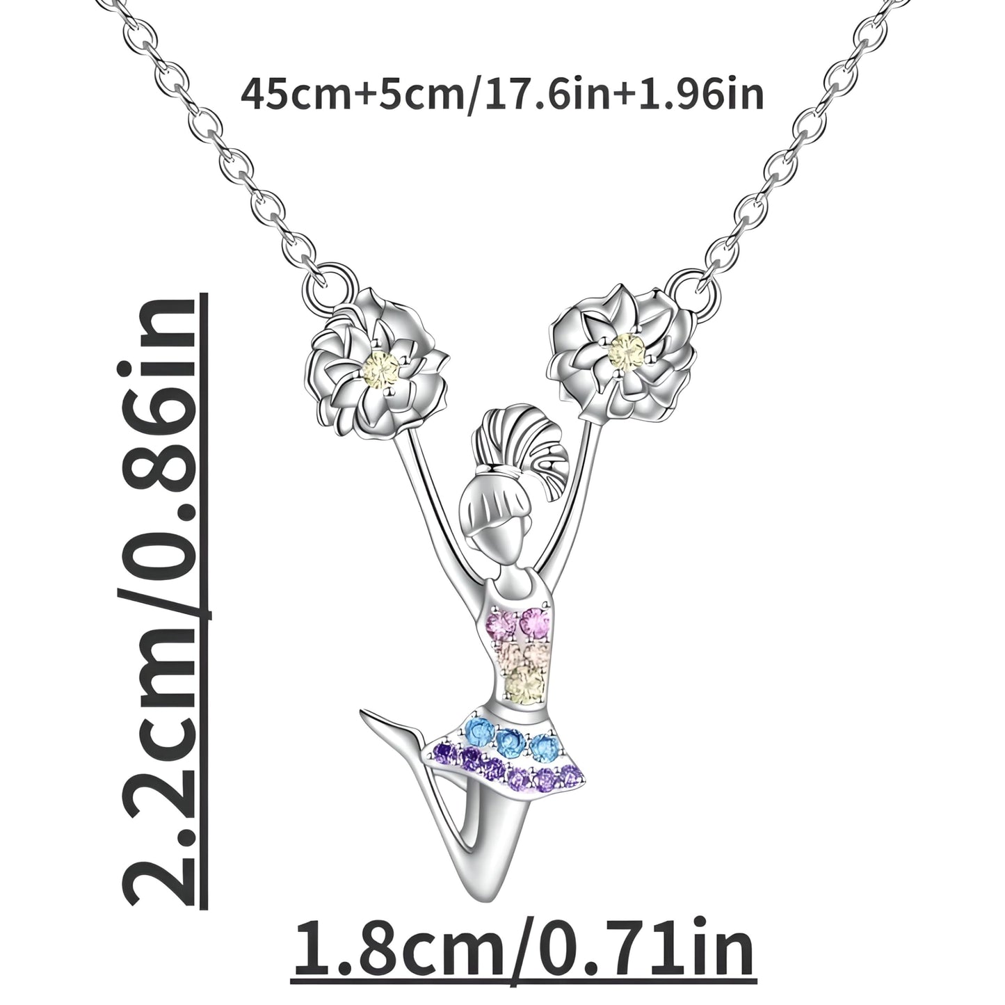 Sports Heart Necklace, 9 Different Sport Options: Basketball, Jumping Cheerleader, Gymnast, Softball, Volleyball, Ballet Ballerina, Runner, Sports Accessories Birthday Gift- Simulated Rainbow Diamonds, Christmas, Birthday or Party Gift