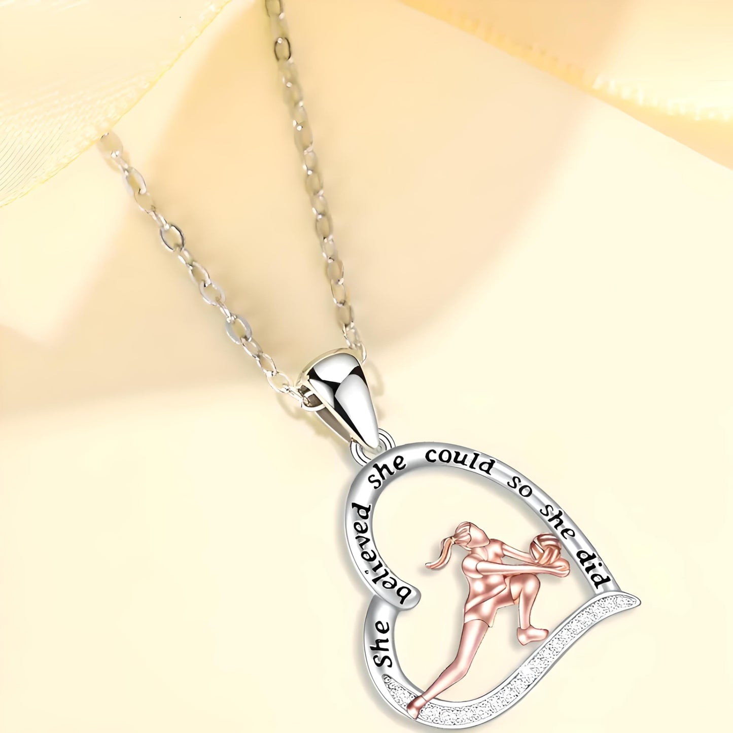 Sports Heart Necklace, 9 Different Sport Options: Basketball, Jumping Cheerleader, Gymnast, Softball, Volleyball, Ballet Ballerina, Runner, Sports Accessories Birthday Gift- Simulated Rainbow Diamonds, Christmas, Birthday or Party Gift