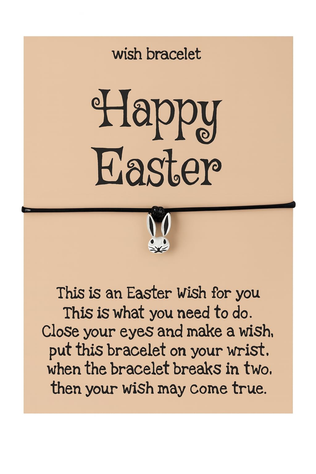 Easter Wish Bracelet with Bunny Charm, Easter Egg, Black String Adjustable Friendship Bracelet, Holiday Gift