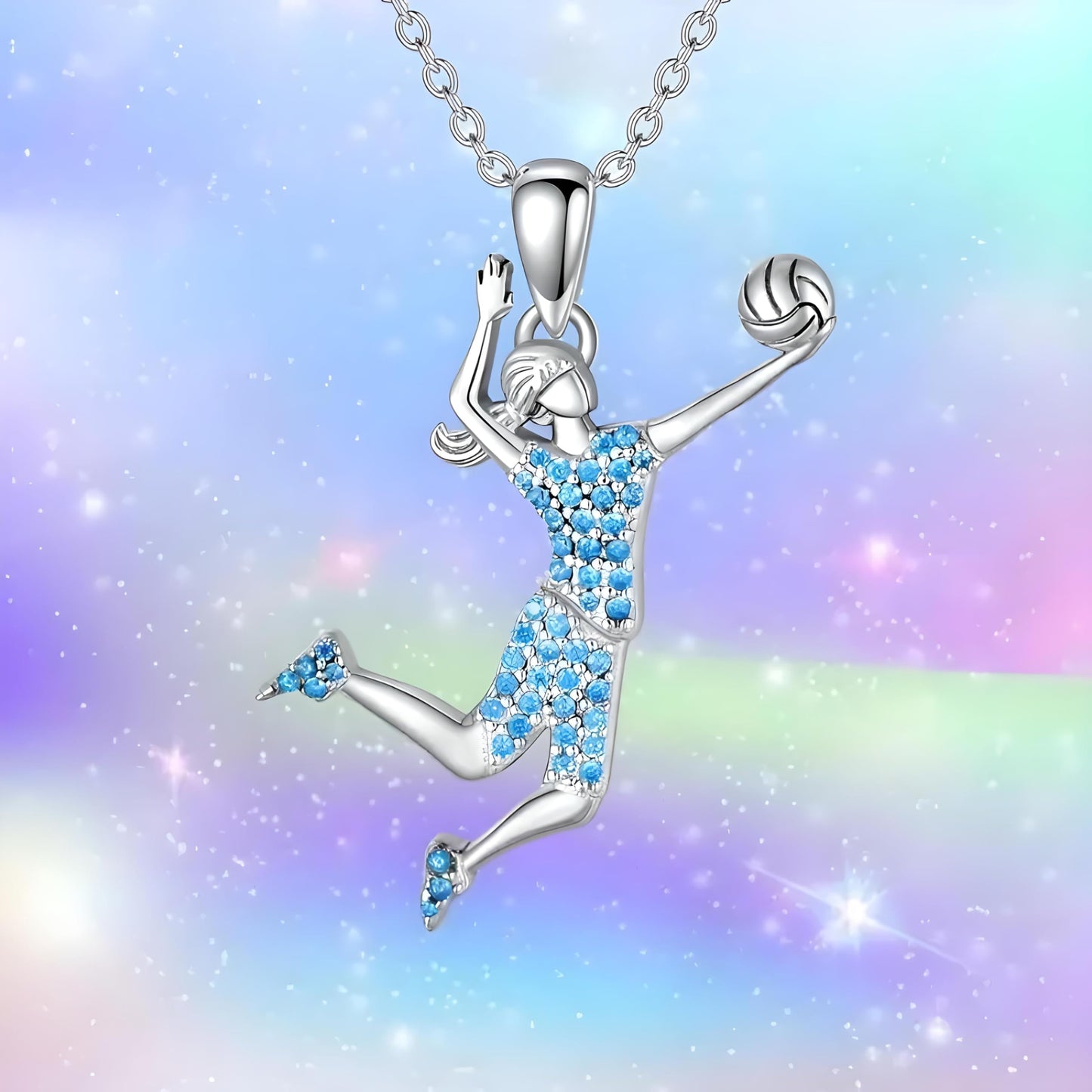 Sports Heart Necklace, 9 Different Sport Options: Basketball, Jumping Cheerleader, Gymnast, Softball, Volleyball, Ballet Ballerina, Runner, Sports Accessories Birthday Gift- Simulated Rainbow Diamonds, Christmas, Birthday or Party Gift