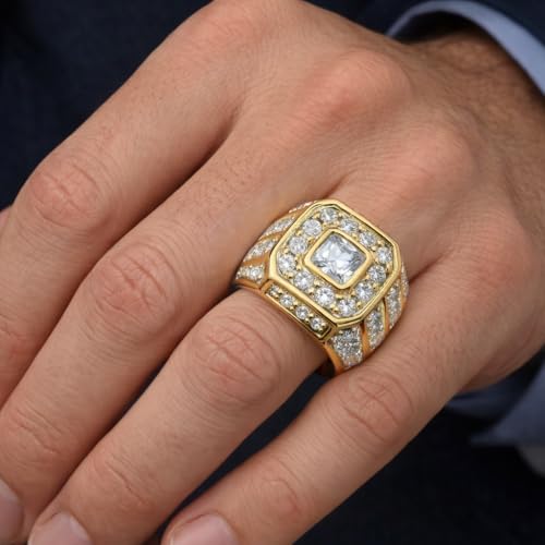 SUPAC Men's Party Ring with Rhinestone Gems: Sparkling Simulated Diamond Ring, Alloy-crafted, Gold-Plated for Exquisite Shine - the Ideal Hip-Hop Style Accessory for Social Events & Daily Wear