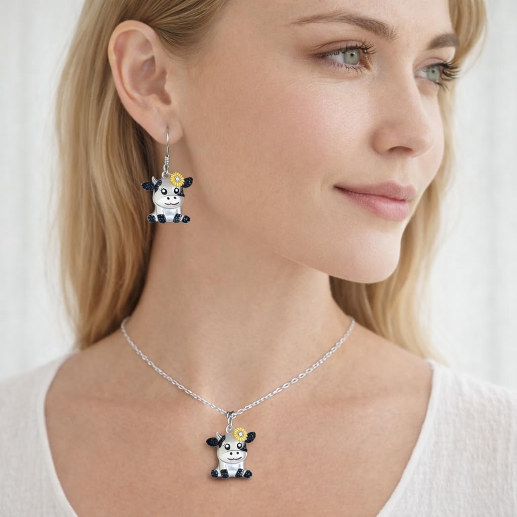 Blue Heart Shaped Mother and her Calf Cow Pendant Necklace for Women - Mother's Day Gift, Christmas, or Birthday Gift