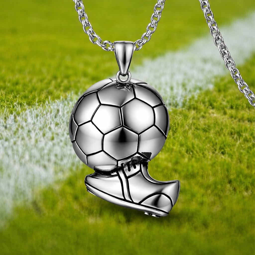 Soccer Cleats and Ball Silver or Gold Necklace – Show Your Love for the Beautiful Game!", - Score Style Points On and Off the Field! Stainless Steel Soccer Fan Pendant - Hip-Hop Street Style Necklace, Durable & Fashion-Forward SUPAC