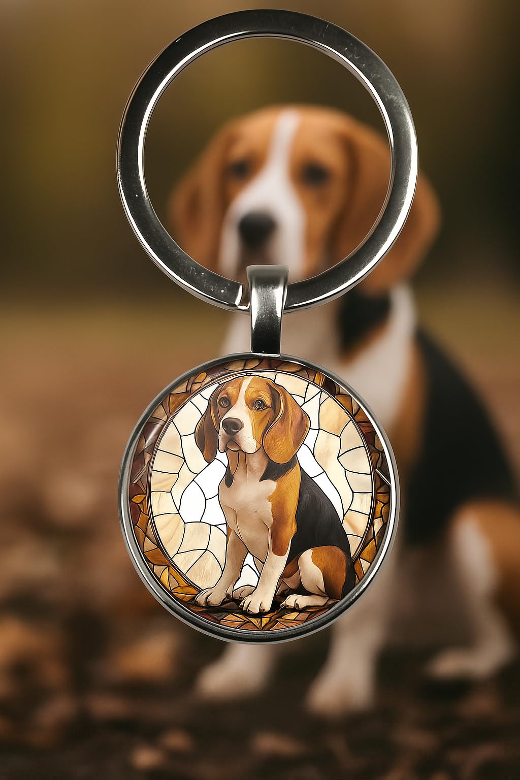SUPAC Dog Lovers' Keychain, Different Puppy Breeds Portrait Round Glass Keychain, Silver Metal Frame, 1.06 Inch Diameter