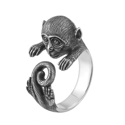 Unique Vintage Adjustable Monkey and Lizard Ring, with Red Simulated Diamond Eyes for Men or Women - Zinc Alloy No Mosaic Material, No Plating Simple Fashion Jewelry, Christmas, Birthday, or Party Gift