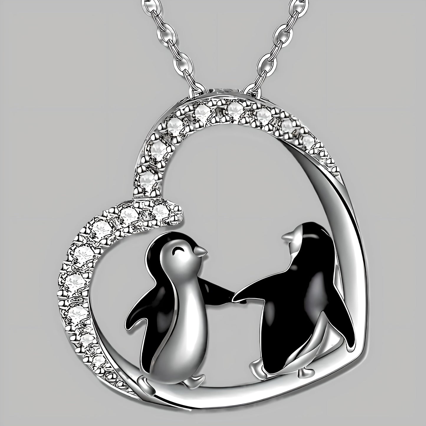 SUPAC Happy Feet Dancing Penguin with Snowflake Pendant Necklace with Rhinestones, Gift for a Birthday or Christmas