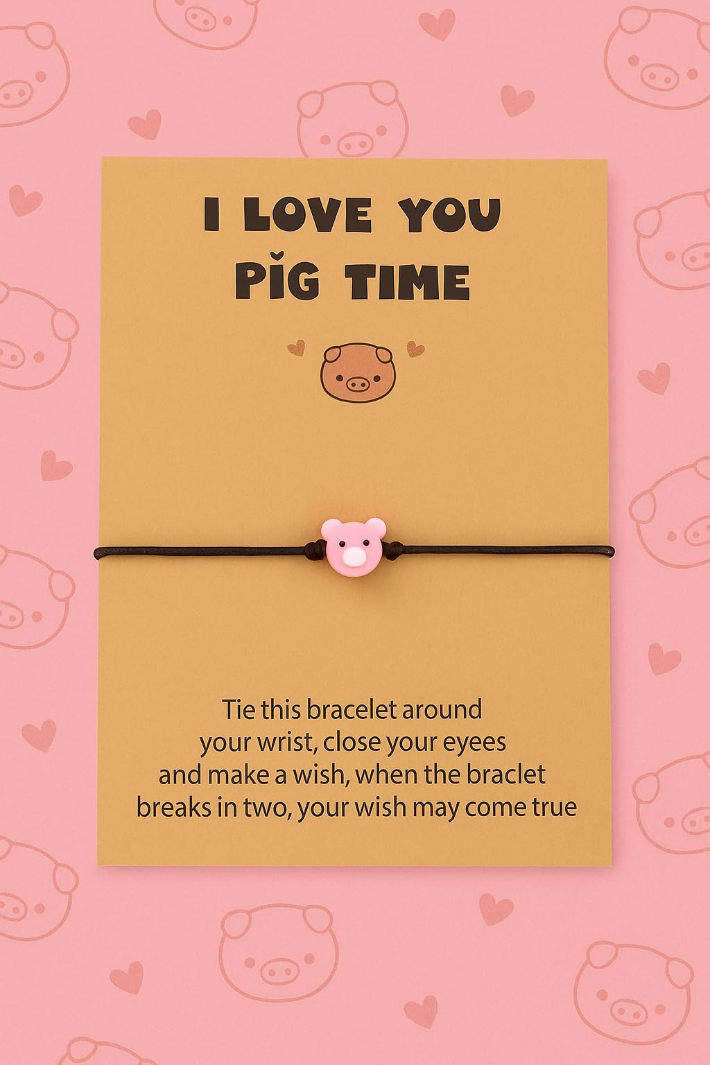 SUPAC Animal and Sport Friendship Bracelet, Always Bee You Wish Bracelet, Black Adjustable String, Decorative Animal Charms, 6.2-11.8 inches (Piggy)