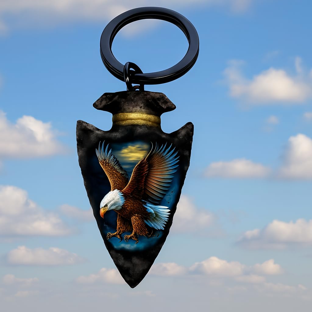 SUPAC Eagle, Horese, Wolf Design Arrowhead Keychain, Black Metal, 1.57 x 0.98 inches - Eagle Keychain Gift
