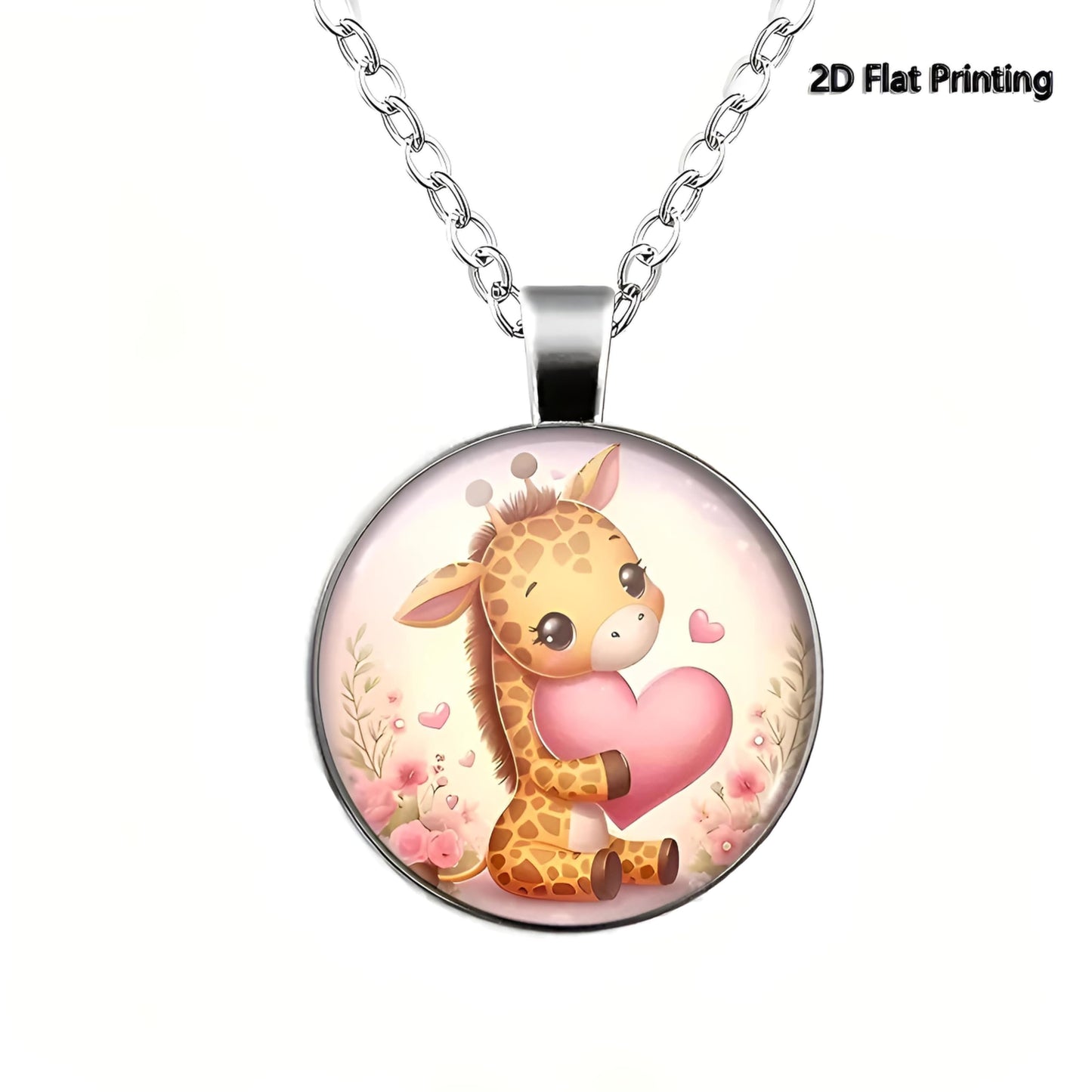 SUPAC Cute Exquisite Giraffe Animal Detail Heart Pendant Necklace, Stainless Steel Chain- Christmas, Birthday, or Party Gift For Women