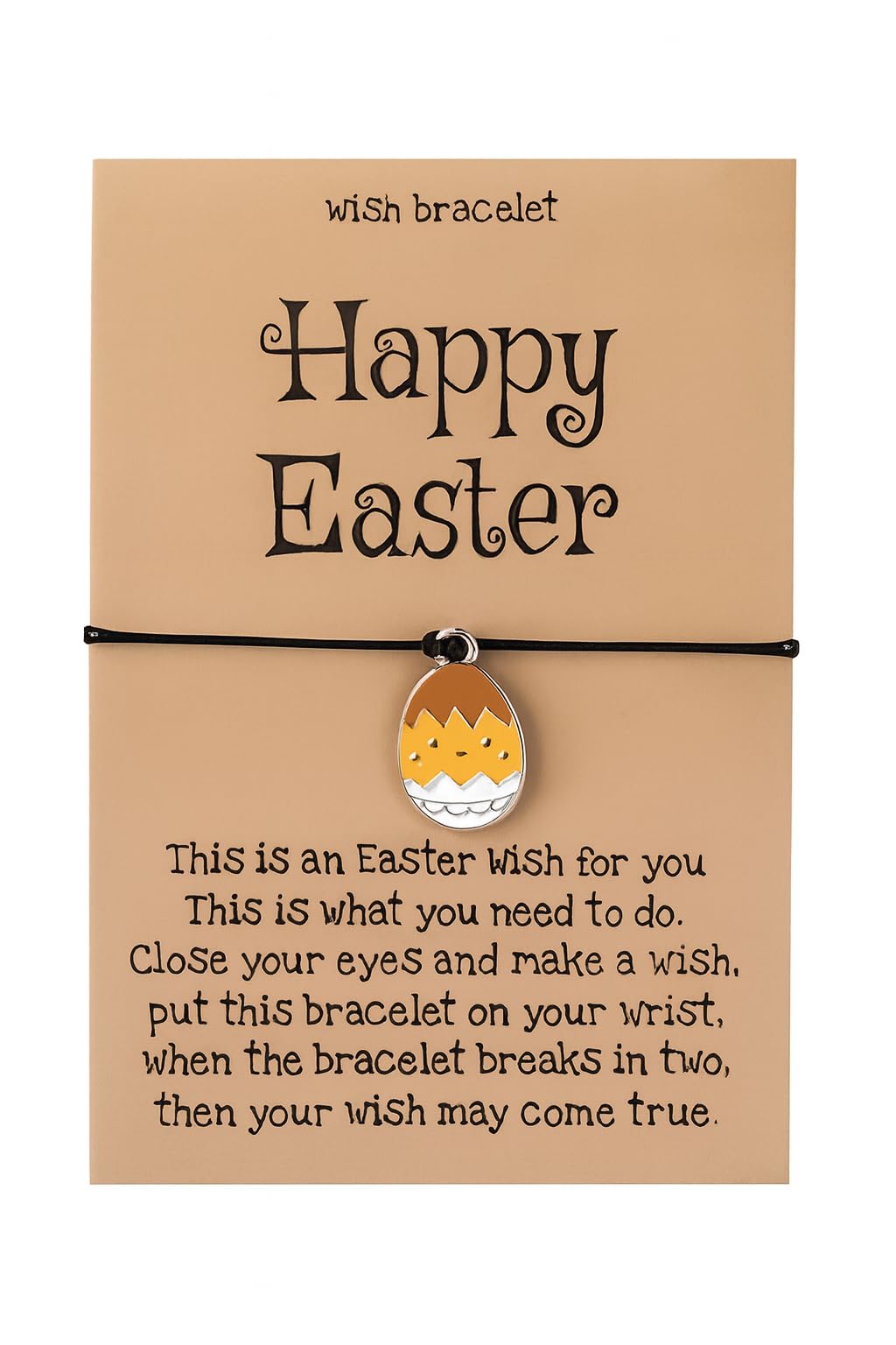 Easter Wish Bracelet with Bunny Charm, Easter Egg, Black String Adjustable Friendship Bracelet, Holiday Gift