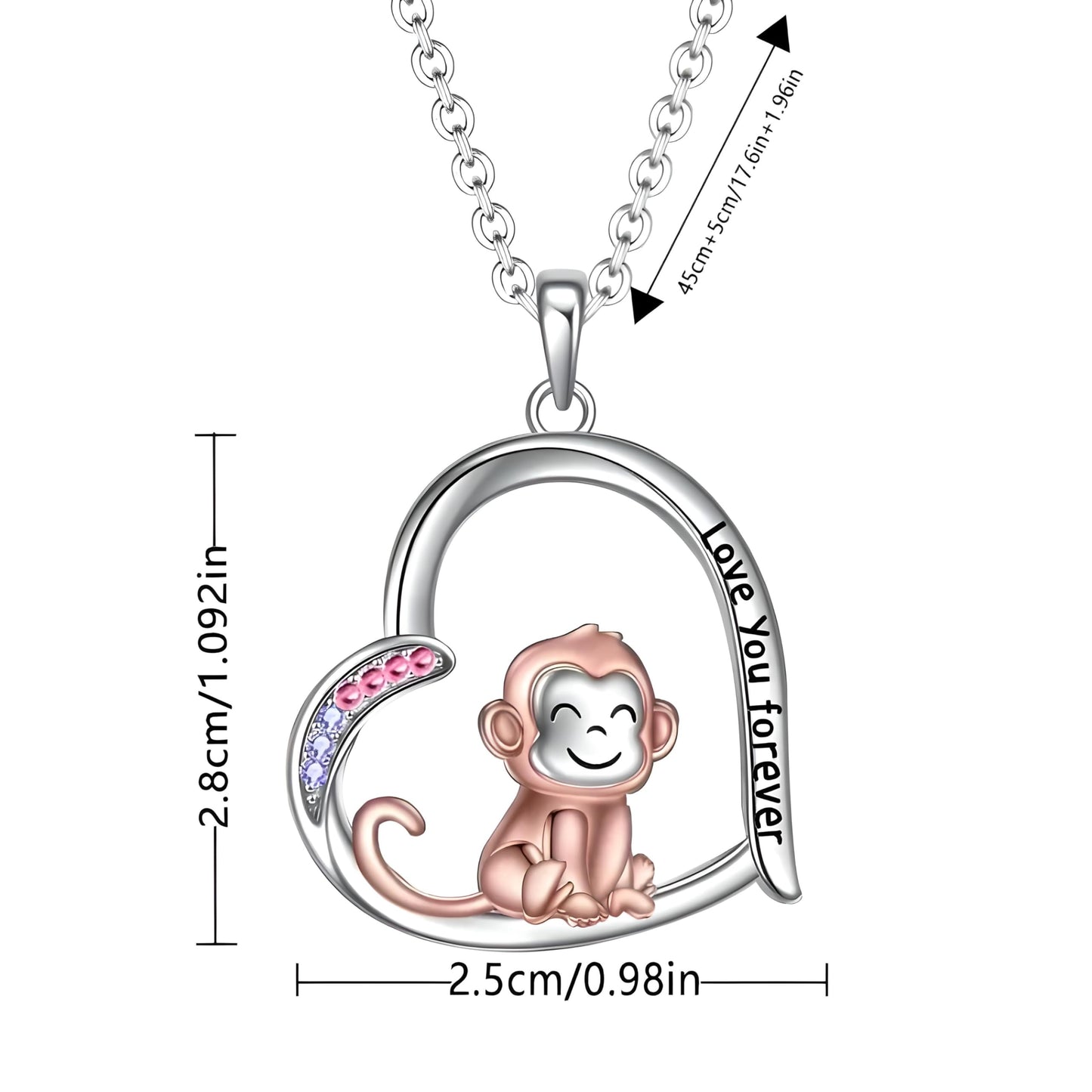 SUPAC Creative Cute Monkey Heart-shaped Pendant Necklace I Love You More, 3 Breeds of Monkey's, Little Monkey Holding Banana, Birthday Anniversary Party Gift For Animal Lovers