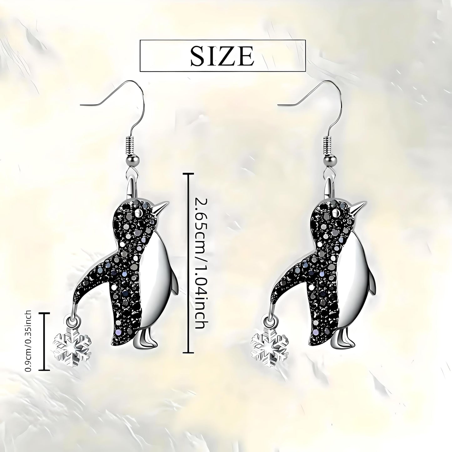Crystal Penguin Jewelry Set, Silver Necklace and Earrings with Snowflake Charm, Black - Gift for Penguin Lovers