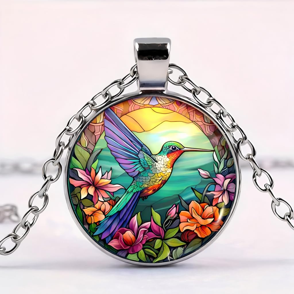 SUPAC Stunning Hummingbird Pendant Necklace - Two Humming Birds Searching for Flower - Fashionable Alloy Jewelry with Delicate Details - Birthday, Party, Gift Idea for Her