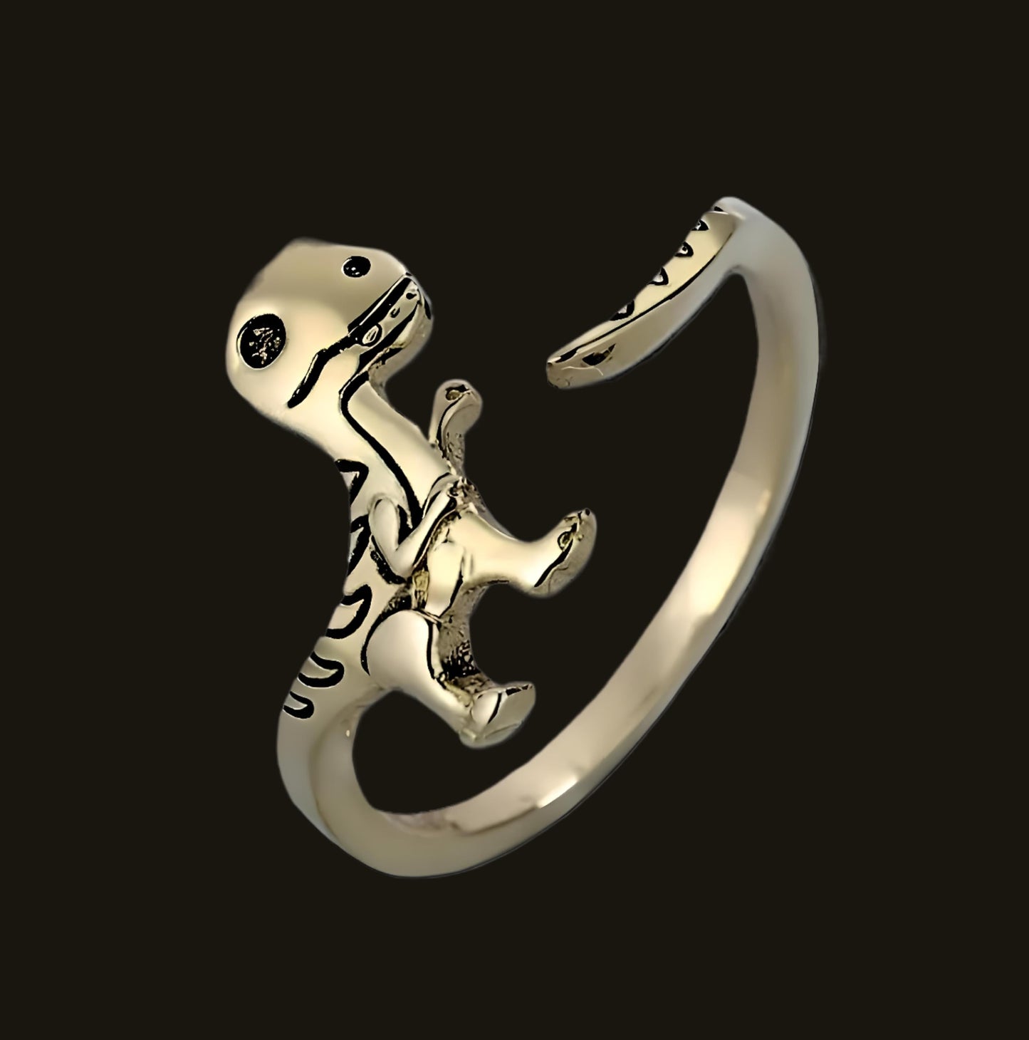Dinosaur T-Rex Adjustable Ring, Sterling Silver, Cute Cartoon Design - Gift for Dinosaur Lovers