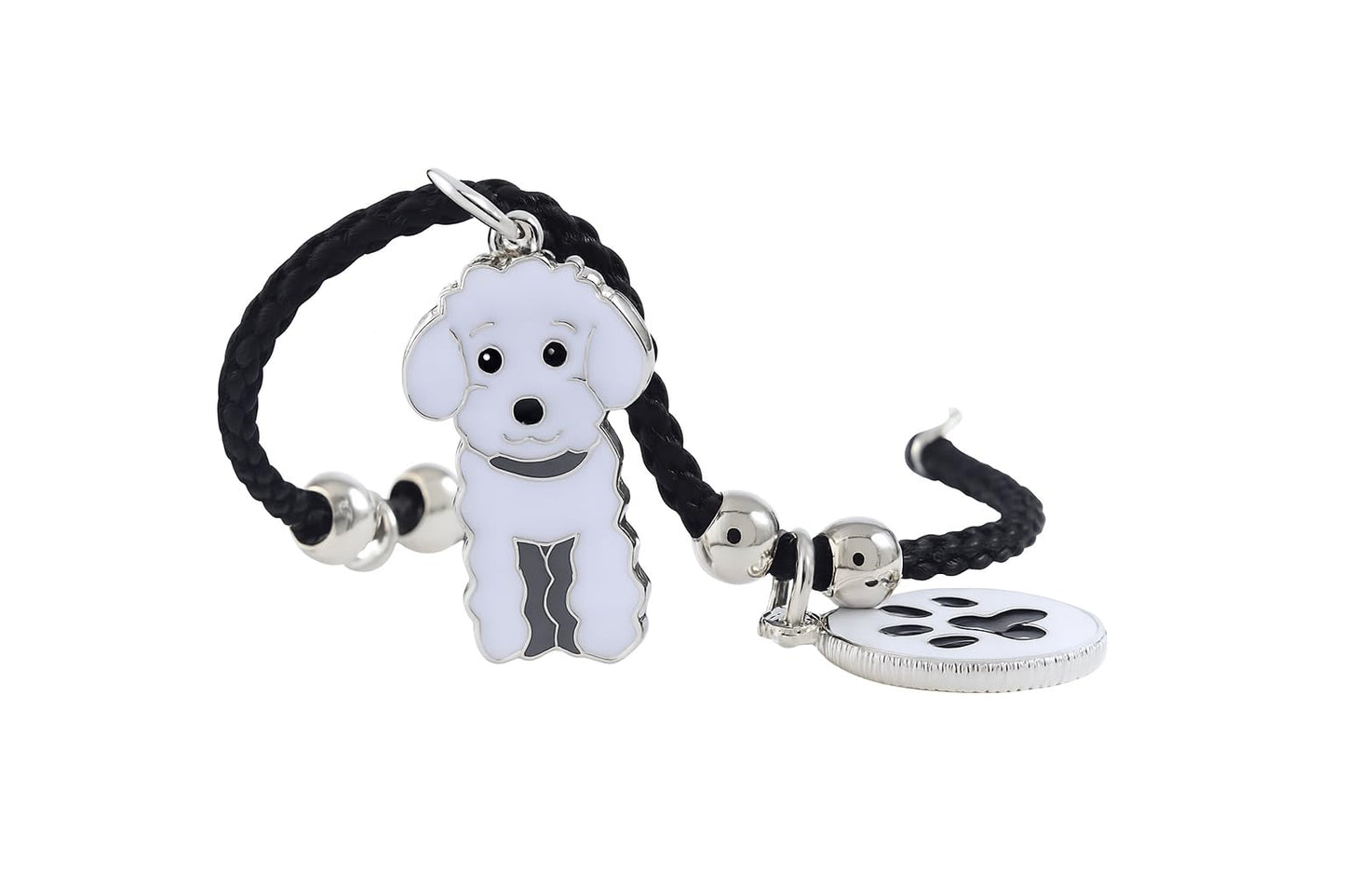 Pet Charm Bracelet with Dog Charms, Black Braided Band, I Love Dogs Design - Dog Lovers' Bracelet - Different Breeds of Dogs, Pet Lover Gift for Birthday and Holiday, Durable and Long-Lasting, Hypoallergenic and Nickel-Free, Everyday Wear (Poodle Teddy)