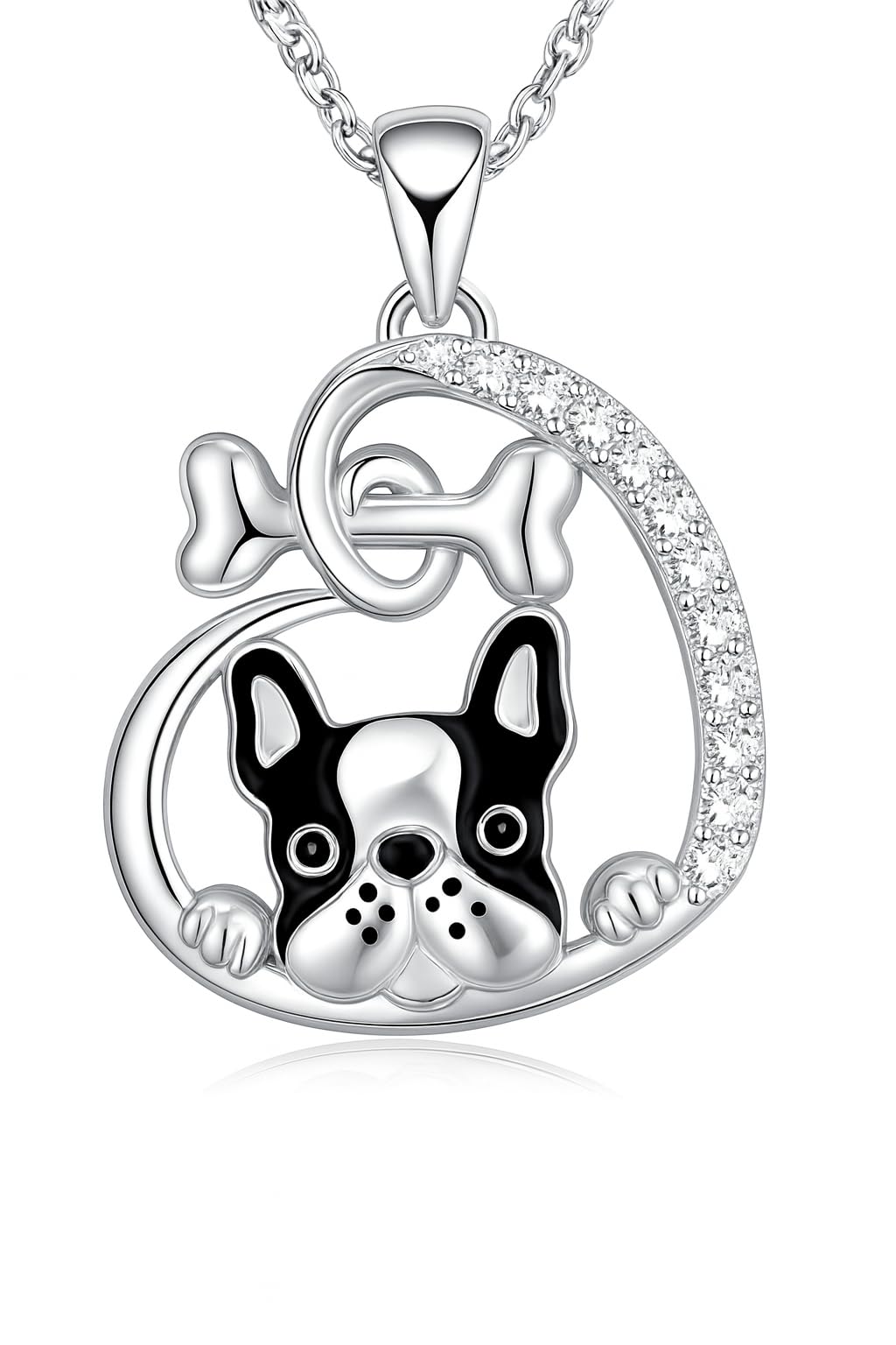 SUPAC Dog Breeds Necklace, German Shepherd, Labrador Retriever, Heart Pendant Necklace, Black and Gold, Crystal Paw Print Design, Dog Lovers Gift