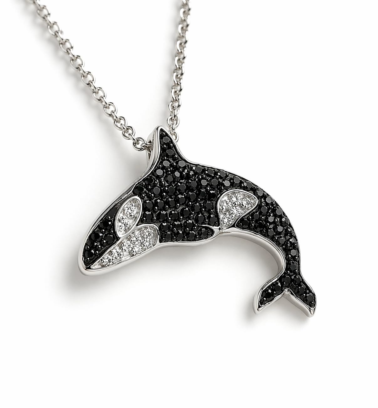 SUPAC Stainless Steel Silver Killer Whale Orca Whale Pendant Necklace, Black and Silver, Shamu Gift
