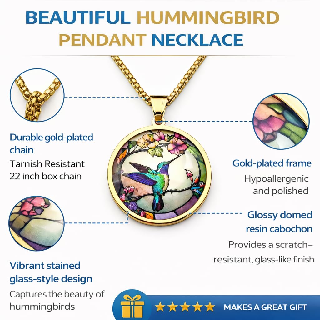 SUPAC Stunning Hummingbird Pendant Necklace - Two Humming Birds Searching for Flower - Fashionable Alloy Jewelry with Delicate Details - Birthday, Party, Gift Idea for Her