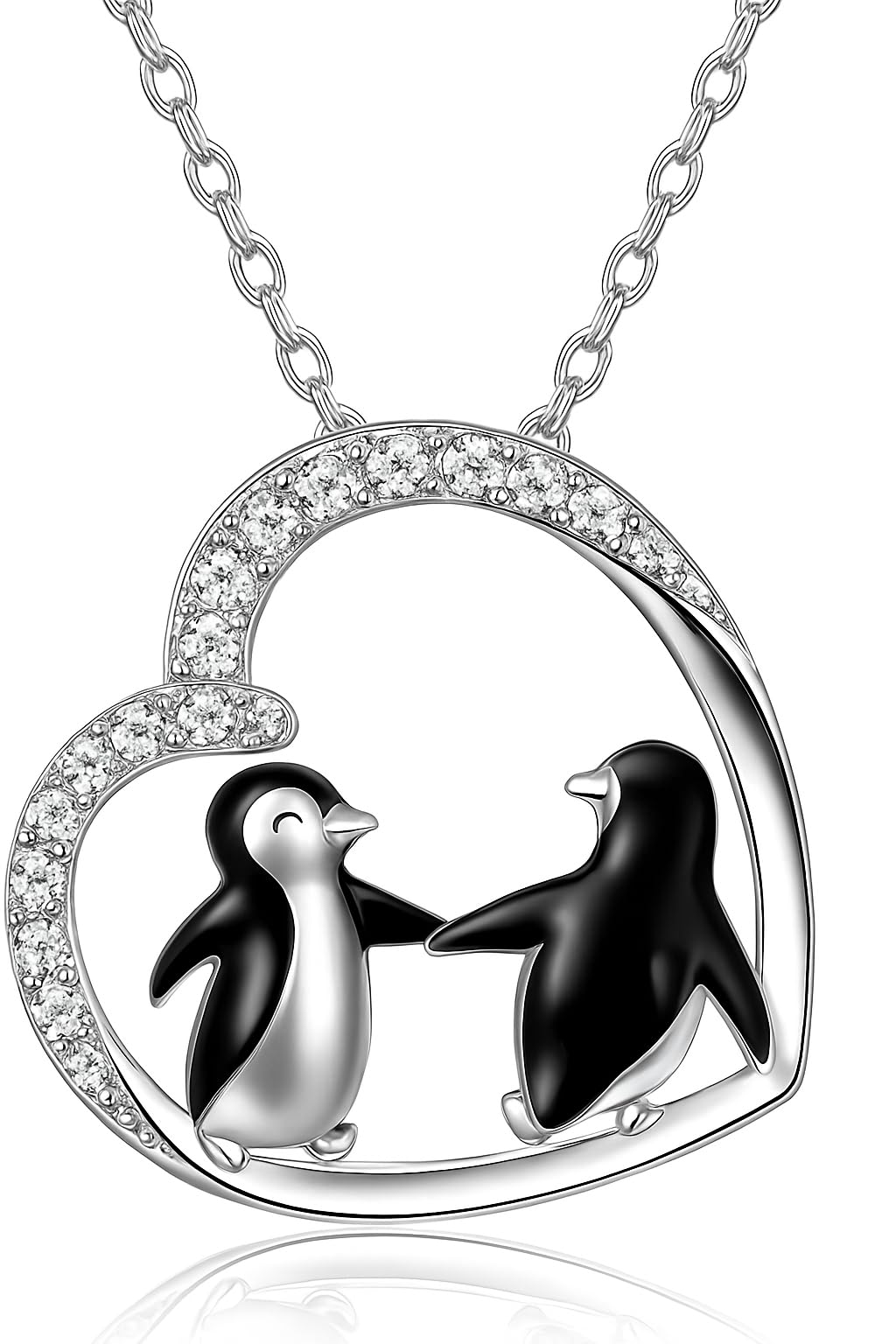 SUPAC Happy Feet Dancing Penguin with Snowflake Pendant Necklace with Rhinestones, Gift for a Birthday or Christmas