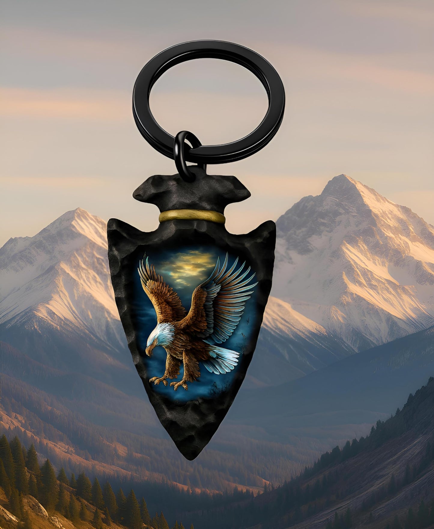 SUPAC Eagle, Horese, Wolf Design Arrowhead Keychain, Black Metal, 1.57 x 0.98 inches - Eagle Keychain Gift