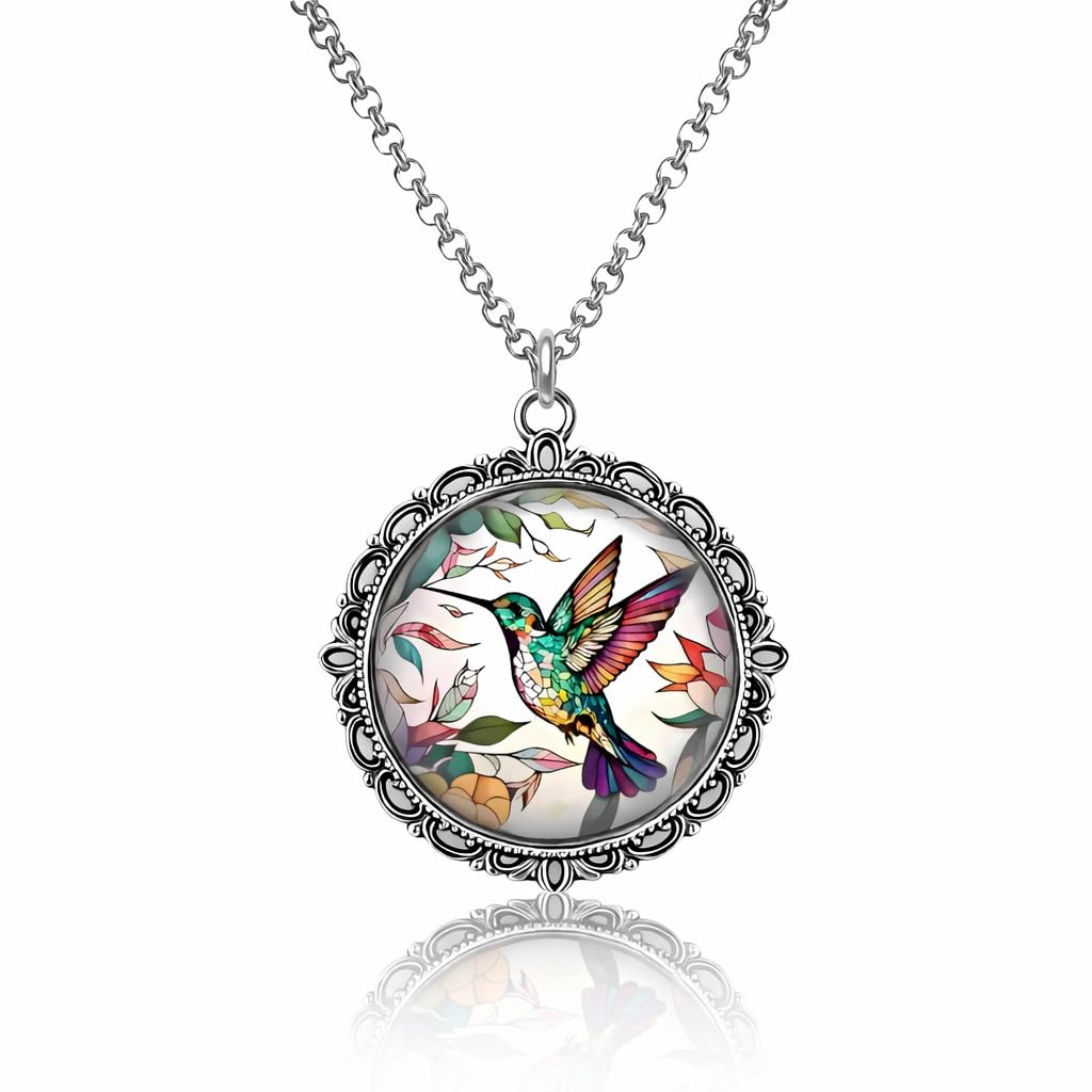 SUPAC Stunning Hummingbird Pendant Necklace - Two Humming Birds Searching for Flower - Fashionable Alloy Jewelry with Delicate Details - Birthday, Party, Gift Idea for Her