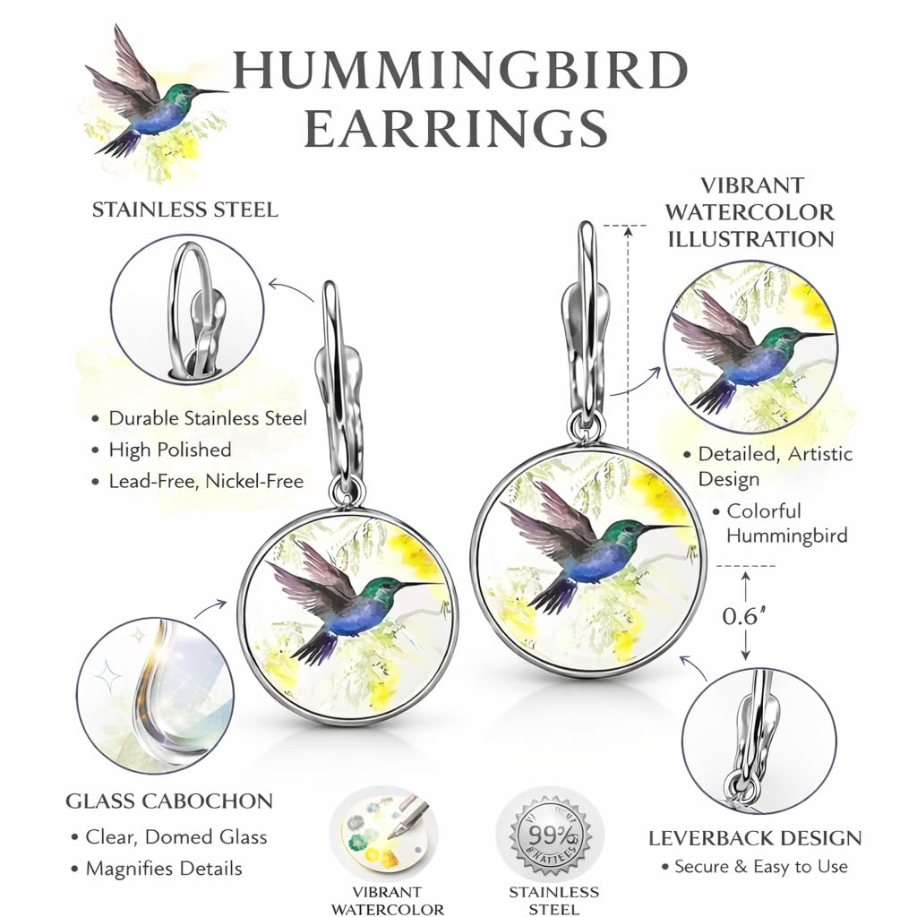 SUPAC Stunning Hummingbird Pendant Necklace - Two Humming Birds Searching for Flower - Fashionable Alloy Jewelry with Delicate Details - Birthday, Party, Gift Idea for Her