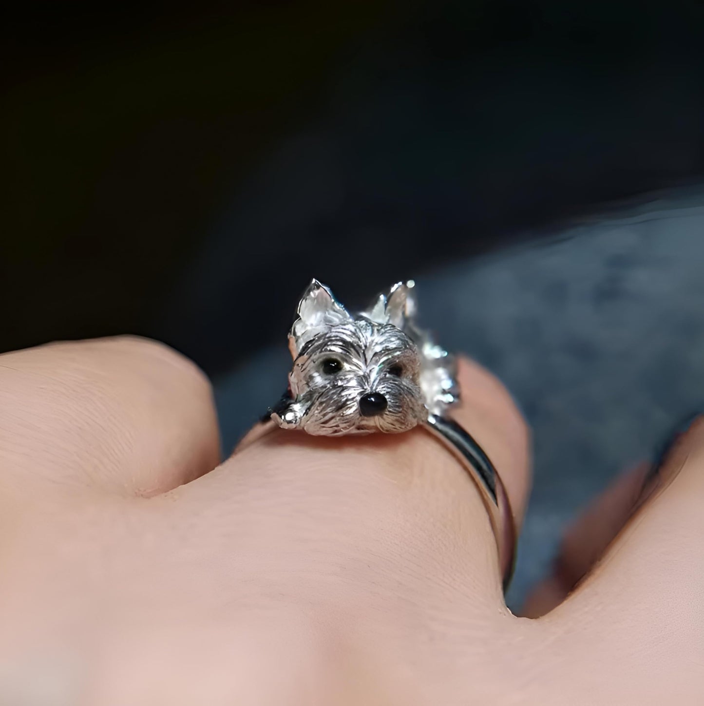 Adjustable Silver Dog Ring, Westie Terrier Design, Fashion Jewelry