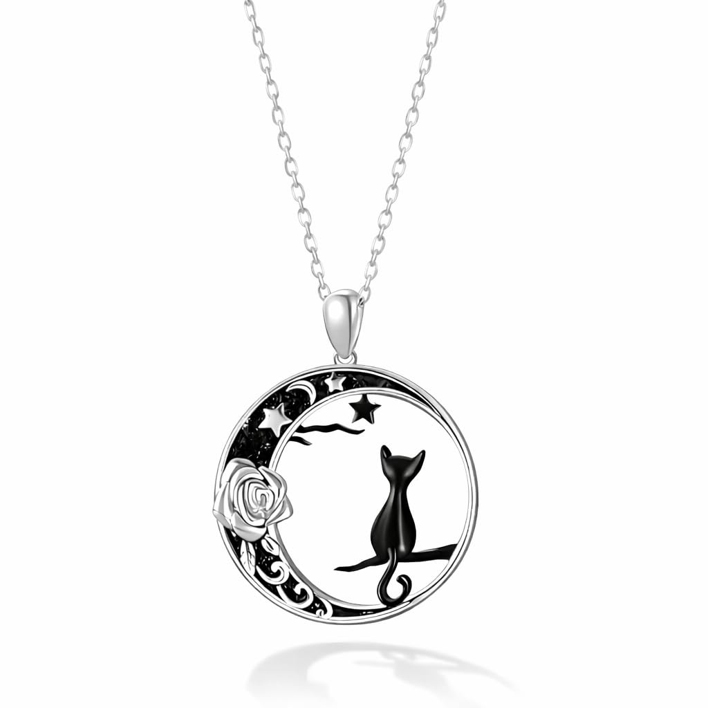 SUPAC Cute Cat Heart Necklace, With Black Kitten Sitting Together - Charming Heart Necklace in Rose Gold - Stylish Versatile Gift for Women & Party Accessory!