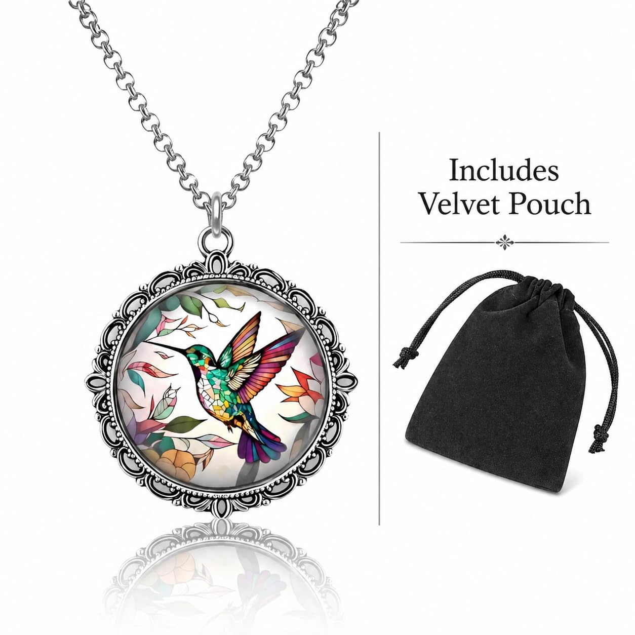 SUPAC Stunning Hummingbird Pendant Necklace - Two Humming Birds Searching for Flower - Fashionable Alloy Jewelry with Delicate Details - Birthday, Party, Gift Idea for Her