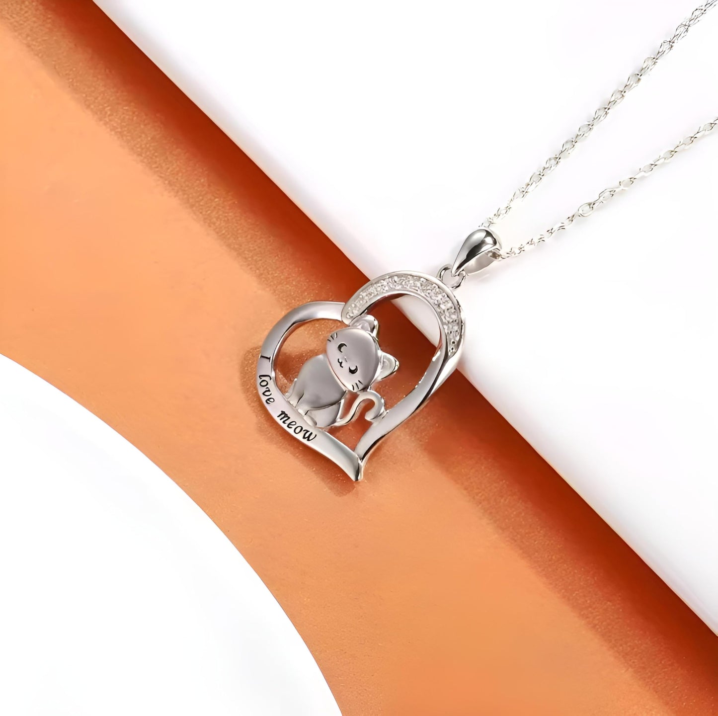 Stainless Steel Cat Moon Heart Star Flower Necklace with Crystal Pendant, 8 Designs - Cute Heart Necklace, With Black Cats, Charming in Rose Gold - Stylish Gift for Women & Party Accessory (Kitten)
