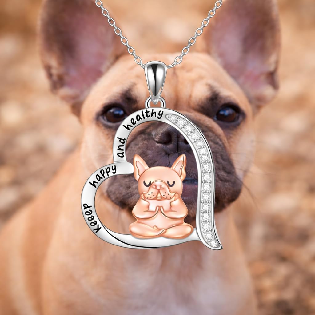 SUPAC Dog Breeds Necklace, German Shepherd, Labrador Retriever, Heart Pendant Necklace, Black and Gold, Crystal Paw Print Design, Dog Lovers Gift