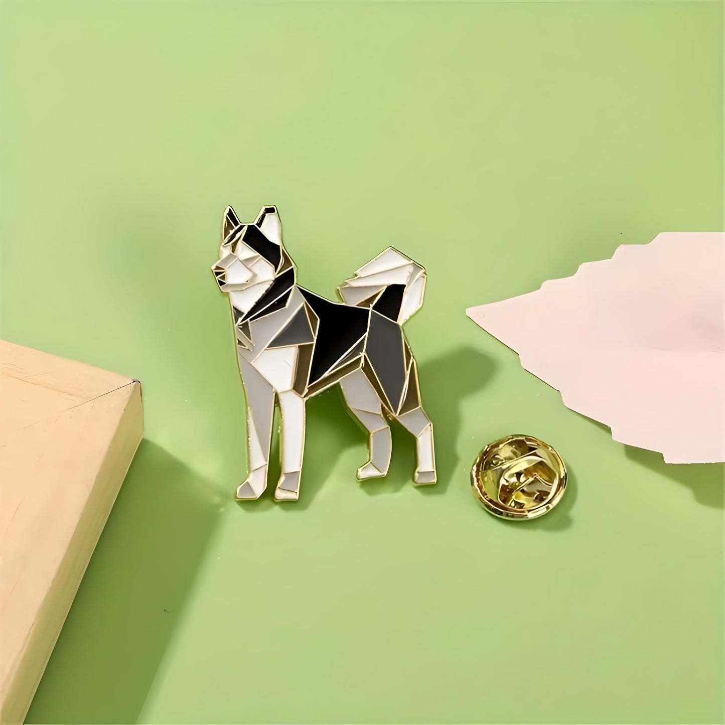 Dog Breed Pins - Geometric Australian Shepherd, Cat, Husky, Bernese Mountain Dog, Enamel Pin, Modern Art Design, White and Purple - Badge for Men
