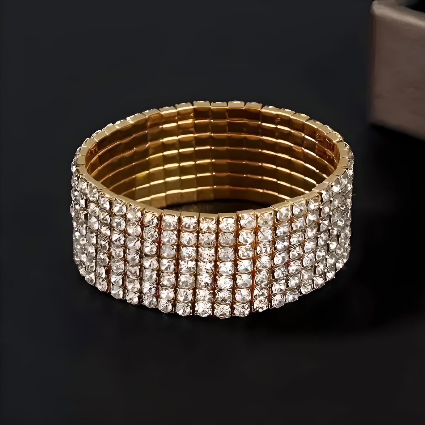 Gold Tennis Bracelet, Stretch Hand Jewelry for Women Men, Luxury Shiny (Simulated Diamond) - Christmas or Birthday Gift