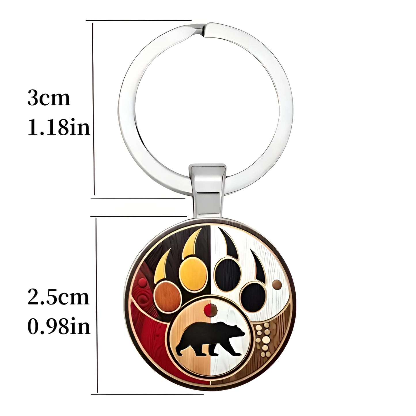 SUPAC 1pc Unique Bear With Forest Background Shaped Metal Keychain - Fashionable Circular Animal Keyring for Men and Friends