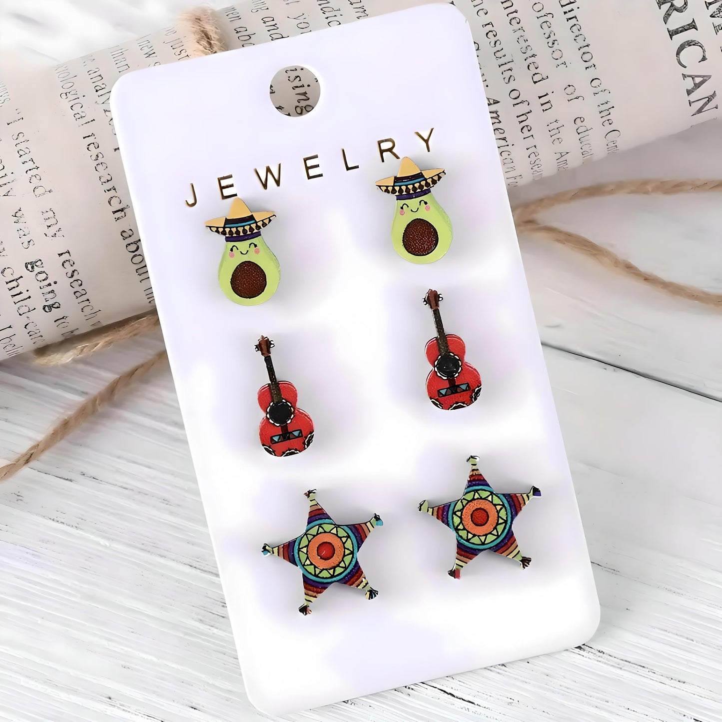 Cute Taco Stud Earrings Set, 3 Pairs of Mexican Cinco de Mayo Food Jewelry, Different Facial Expressions - 0.59 inch