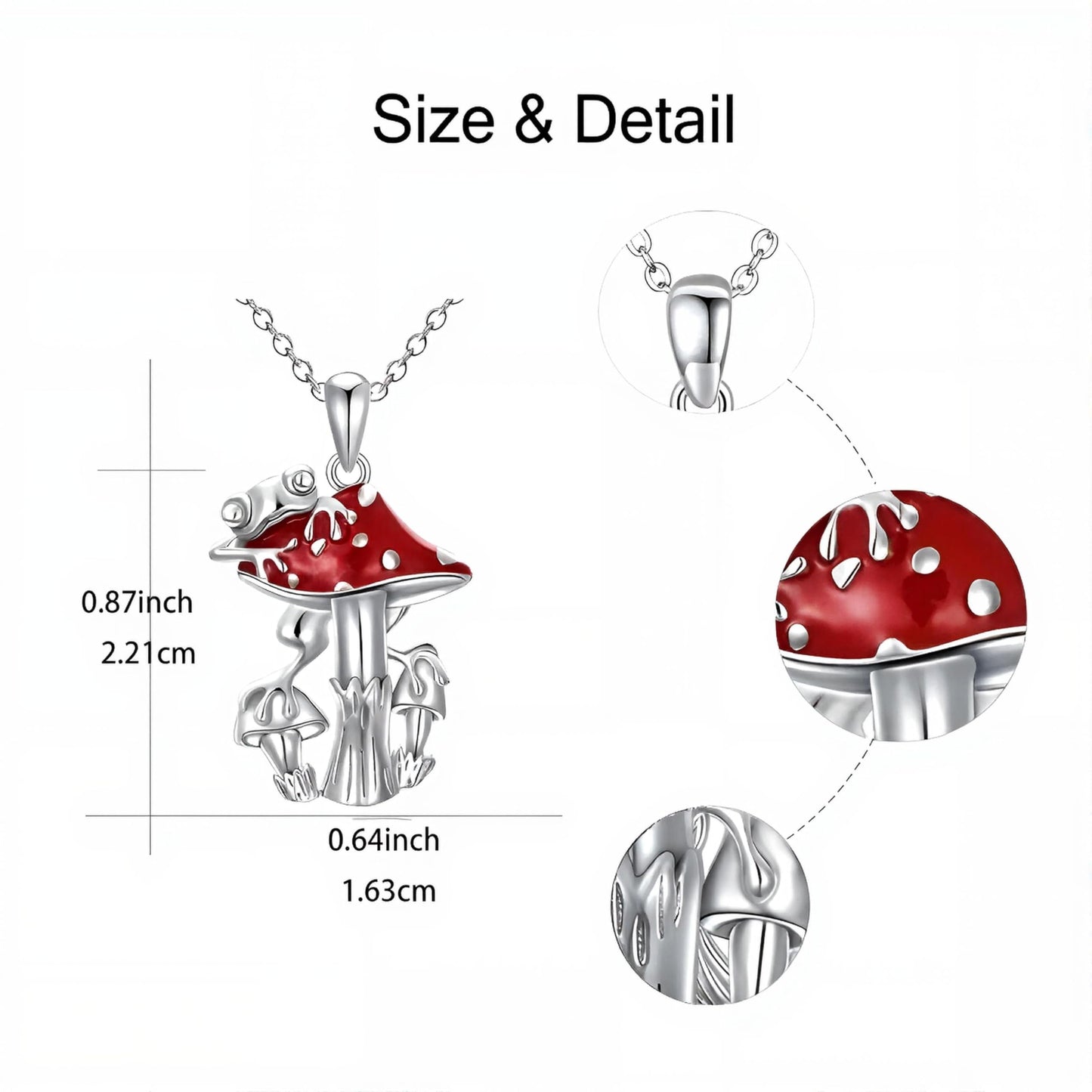 Red Mushroom Jewelry Set, Stainless Steel Necklace, Bracelet, Ring and Earrings, 9.84 inch Chain