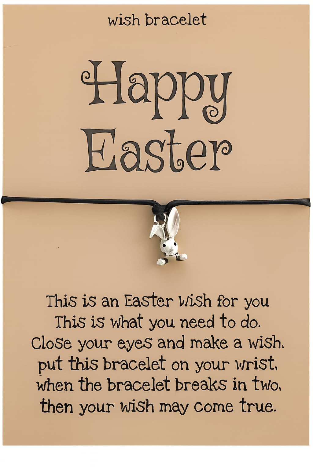 Easter Wish Bracelet with Bunny Charm, Easter Egg, Black String Adjustable Friendship Bracelet, Holiday Gift