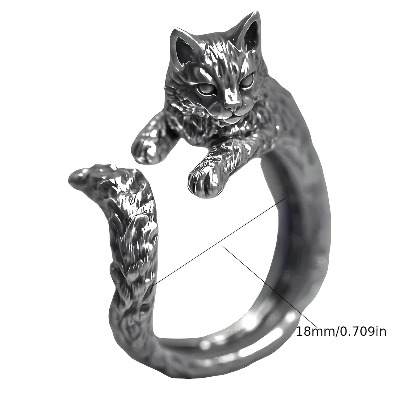 Silver Cat Ring for Men or Women, Unique Zinc Alloy Design, Antique Silver Plating - Adjustbale Stainless Steel Silver Cat Ring - Christmas or Birthday Gift