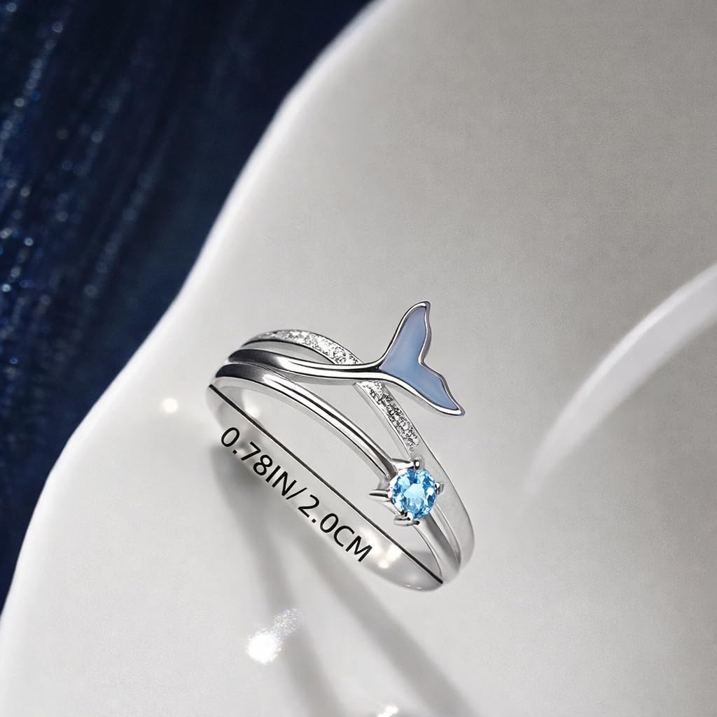 SUPAC Stainless Steel Ocean Whale Tail Ring with Blue Marble Effect, Inner Diameter 0.66 inch