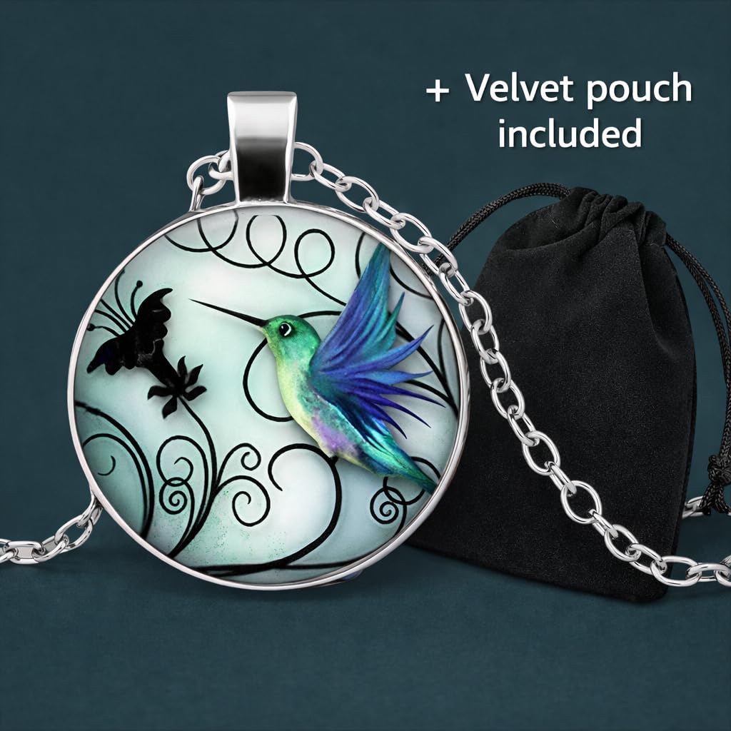 SUPAC Stunning Hummingbird Pendant Necklace - Two Humming Birds Searching for Flower - Fashionable Alloy Jewelry with Delicate Details - Birthday, Party, Gift Idea for Her