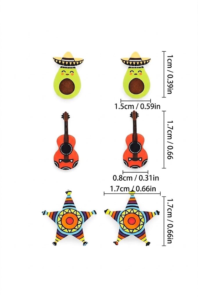 Cute Taco Stud Earrings Set, 3 Pairs of Mexican Cinco de Mayo Food Jewelry, Different Facial Expressions - 0.59 inch