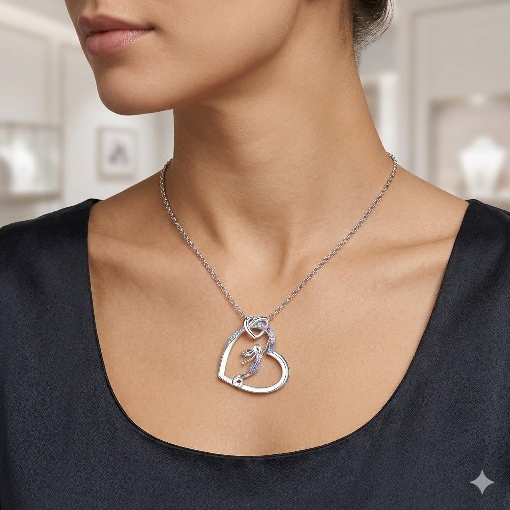 SUPAC Heart of the Sea Mermaid Pendant Necklace, Starfish and Blue Fin - with Multiple Colors