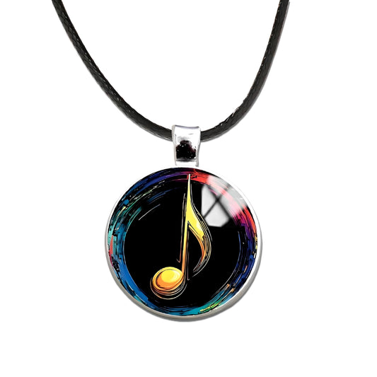 SUPAC Musical Note Pendant Necklace, Black Leather Cord, Eighth Note, Treble Clef, 17.7 Inch Chain with 2 Inch Extension